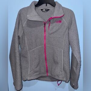 The North Face Heather Gray Fleece with Magenta Trim